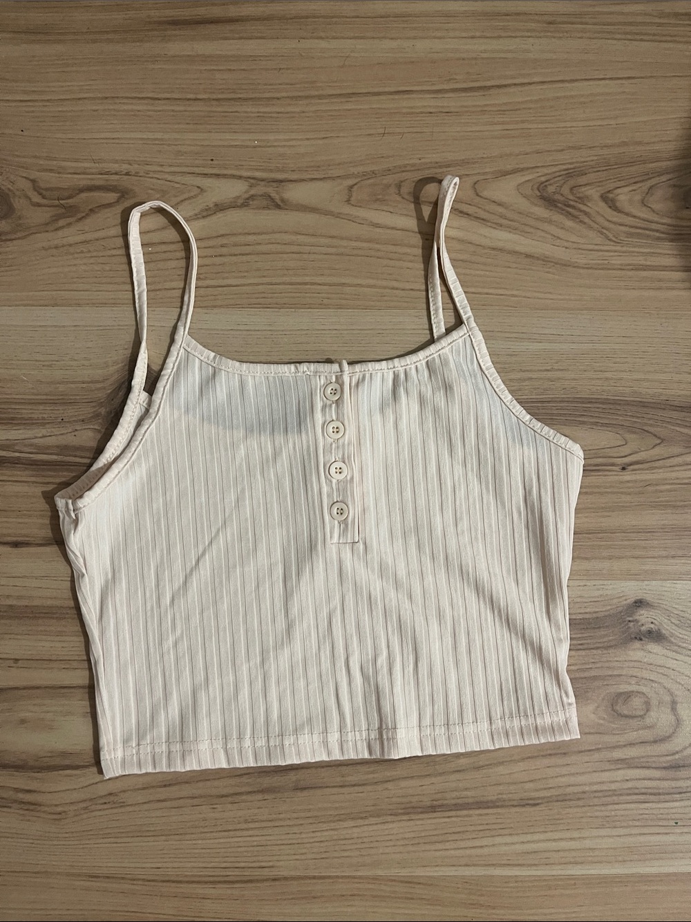 Slim Ribbed Button-Front Camisole - Cream